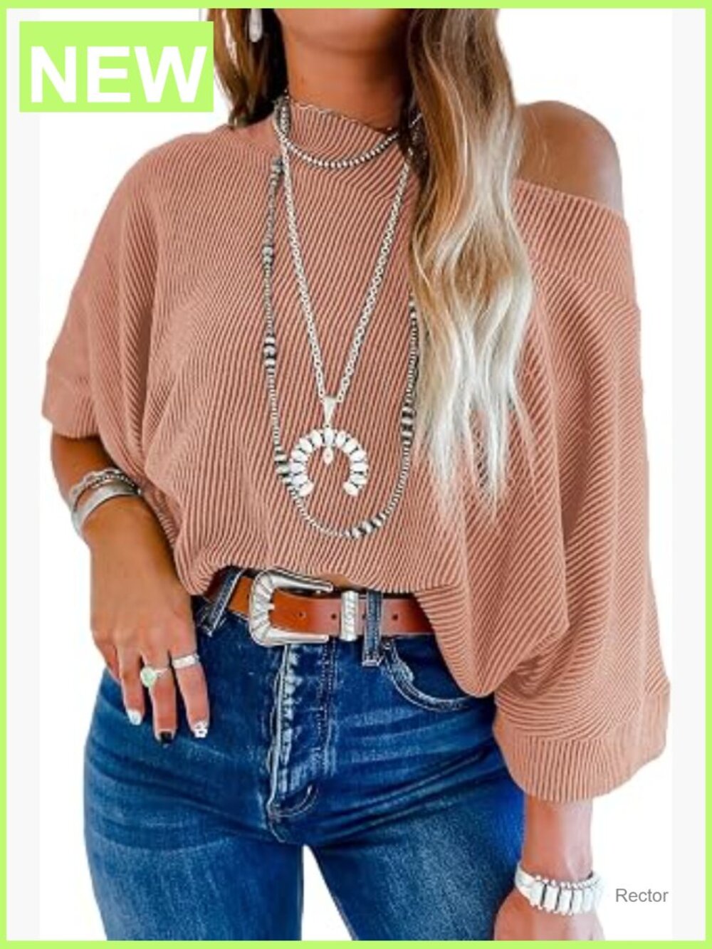 Off Shoulder 3/4 Sleeve Batwing Knit Top Loose Slouchy Stretch Tee